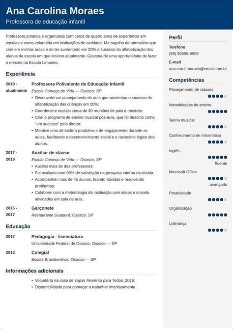 Curriculum Vitae Para Preencher Modelo De Currículo Pronto