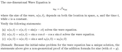 Solved The one-dimensional Wave Equation is u_tt = c^2u_xx | Chegg.com