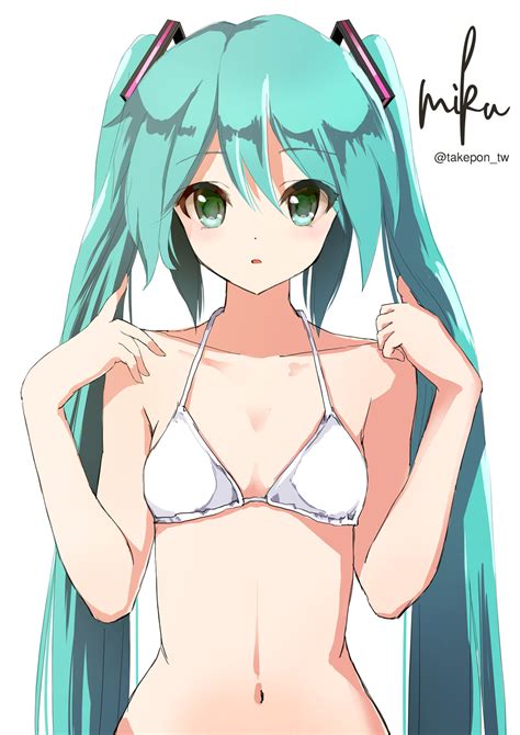 Safebooru Girl O Aqua Hair Artist Name Bare Shoulders Bikini Bikini Top Blush Character Name