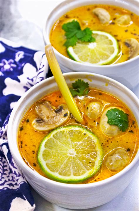 This thai tom kha gai soup is a beautiful combination of chicken, mushrooms, ginger, lemongrass and coconut milk. Tom Kha Gai (Thai Chicken Coconut Soup) | Making Life Sweet