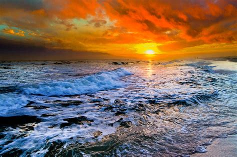Destin Beach Florida Dark Red Sunset Seascape Photography Photograph By