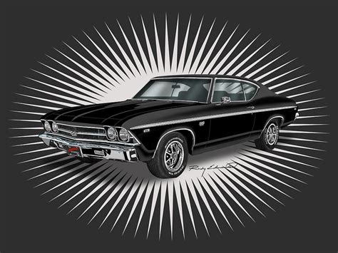 1969 Chevelle Ss 396 Black Muscle Car Art Drawing By Rudy Edwards