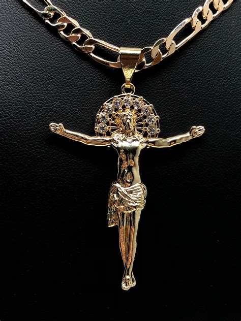 Gold Plated Jesus Christ Cross Pendant Necklace Chain Jesus Cristo Med