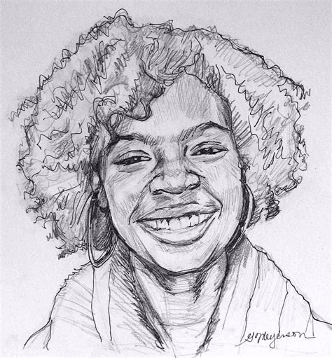 African American Art Girl Curly Haired Original Drawing Pencil And Ink Gwen Meyerson 49