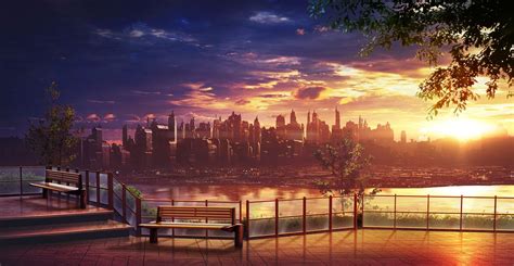 City Anime Sunset Tower Wallpapers Wallpaper Cave
