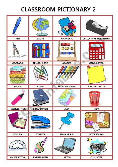 Classroom Pictionary 2 Esl Worksheet By Johnnoel