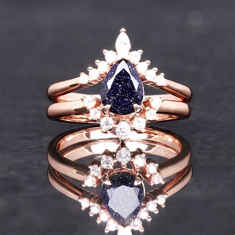 Great Rift Nebula Ring Set His And Hers Wedding Band Rose Etsy