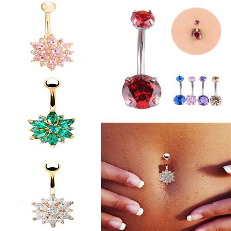 Buy 1 Pcs New Fashion Women Belly Body Piercing Flower Rhinestone Crystal