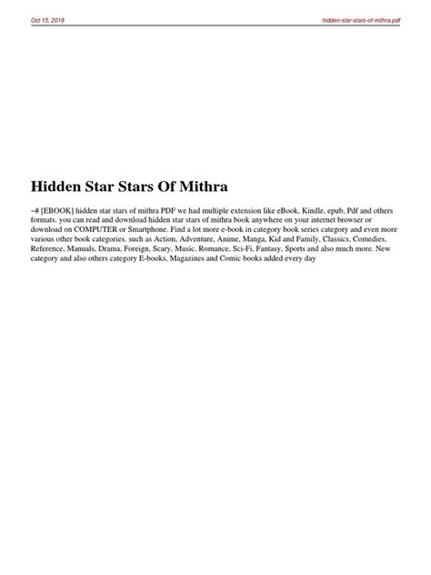 Oct 15 2019 Hidden Star Stars Of Mithra Pdf Pdf E Books Amazon