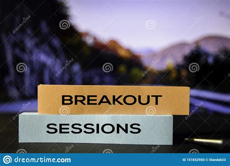 Breakout Sessions On The Sticky Notes With Bokeh Background Stock Photo