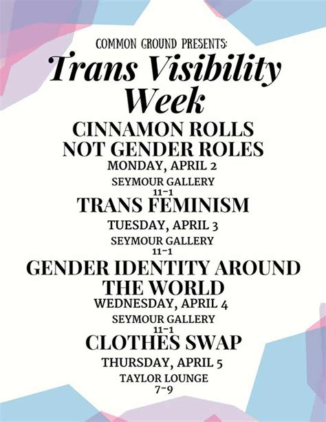 Trans Visibility Week Events Calendar Knox College