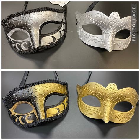 Couples Masquerade Ball Masks Silver Or Gold Metallic Etsy