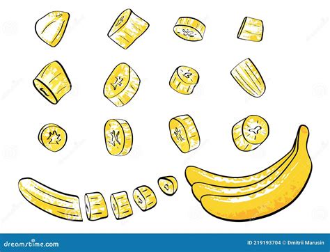 Bananas And Banana Slices A Peeled Banana And A Bunch Of Bananas