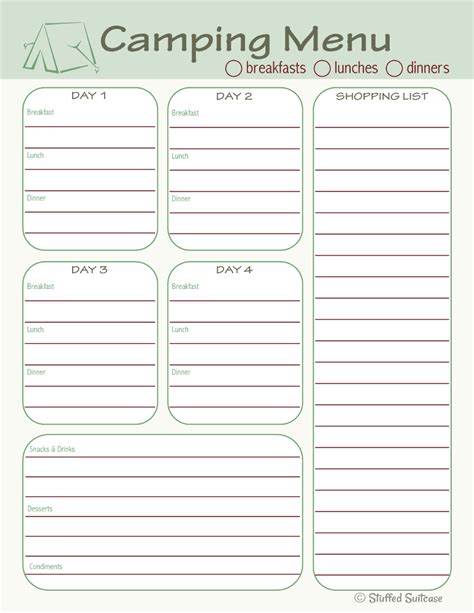 Free Printable Camping Meal Planner
