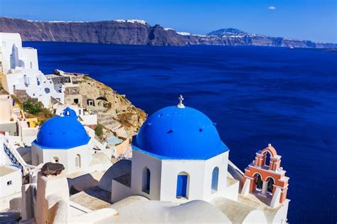 Premium Photo Famous Blue Domes Of Amazing Santorini Island Greece