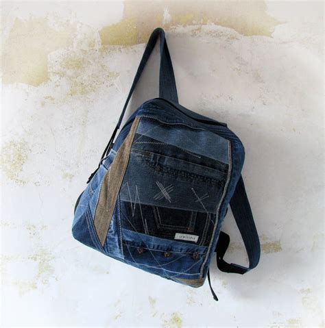 Unisex Upcycled Vintage Jeans Blue Backpack Hipster Denim Etsy
