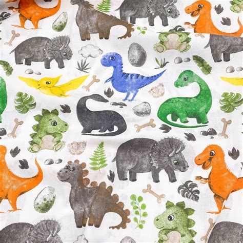 Dinosaur Cotton Fabric By The Yard Meter Dino Print Fabric For Etsy