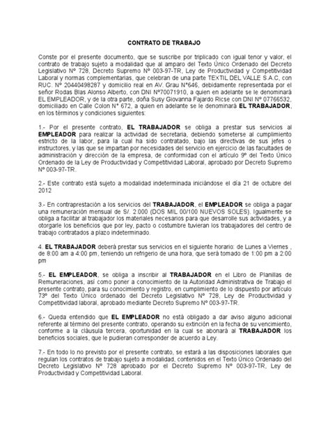 Modelos De Contrato De Trabajo Pdf Derecho Laboral Liquidación