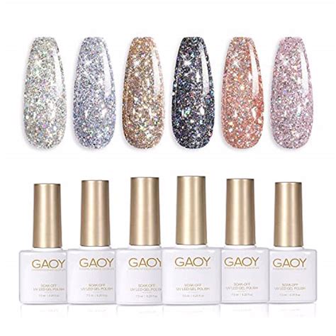 gaoy chrome platinum glitter gel nail polish set of 6 colors including sparkly shiny black