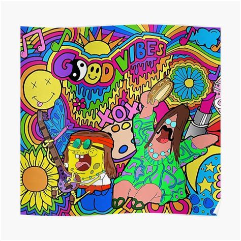 Hippie Spongebob Colorful Poster For Sale By Buckskinme Redbubble