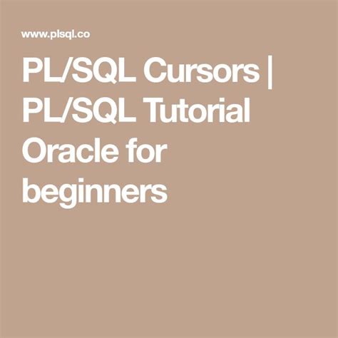 PL SQL Cursors PL SQL Tutorial Oracle For Beginners Pl Sql Sql Tutorial Sql