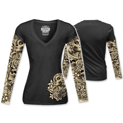Product title mafoose men's long sleeve value denim shirt ink blue. Lethal Angel Women's D.O.D. Tattoo Sleeve Black Long Sleeve Tee | 744-506 | J&P Cycles