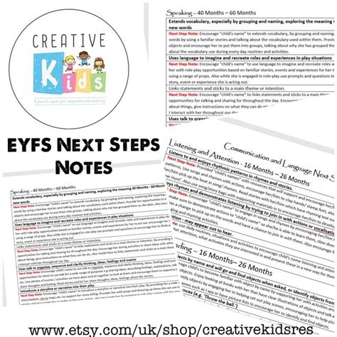 Eyfs Early Years Outcomes Next Step Notes Childcare Etsy Early