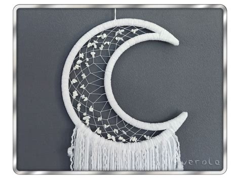 Large Crescent Moon Dreamcatcher With Crystals White Moon Etsy