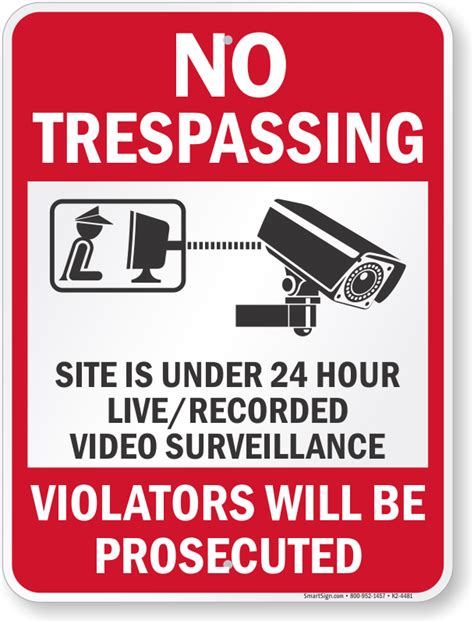 Warning 24 Hour Video Surveillance No Trespassing Laminated Sign 10 X