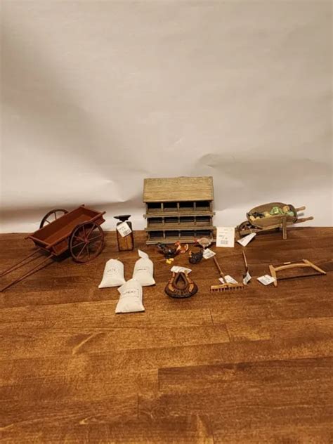 Vintage Miniature Dollhouse Artisan Rustic Farm Scene 15pc Set 10000