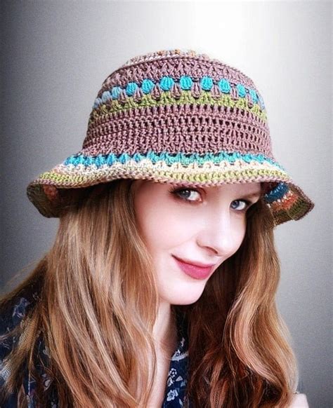 Crochet Bucket Hat Cotton Brim Hat Hipster Hippie Colorful Etsy