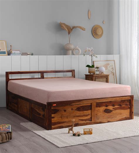 Buy Sheesham Wood Queen Size Bed In Provencial Teak Finish With Box Storage At 23 Off By