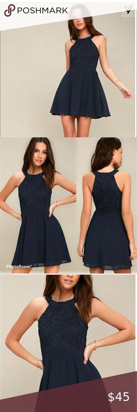 Lulus Nwot Lovers Game Navy Blue Lace Skater Dress Lace Skater Dress Black Lace Bodycon Dress