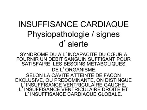 Insuffisance Cardiaque Physiopathologie Signes D`alerte
