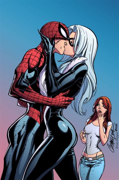 Spide Kiss The Girl Black Cat Marvel Spiderman Black Cat Black Comics