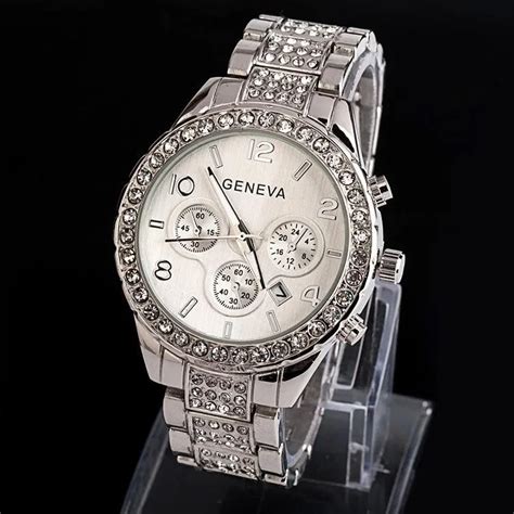 Diamond Geneva Watches Women Stainless Steel Quartz Watch Military Crystal Gold Watches Relogio