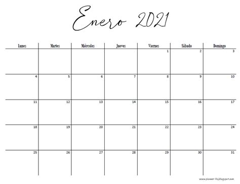 Calendario Minimalista 2021 Gratis Imprimible
