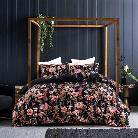 Getiann Black Floral Duvet Cover Set Fullqueen Comforter