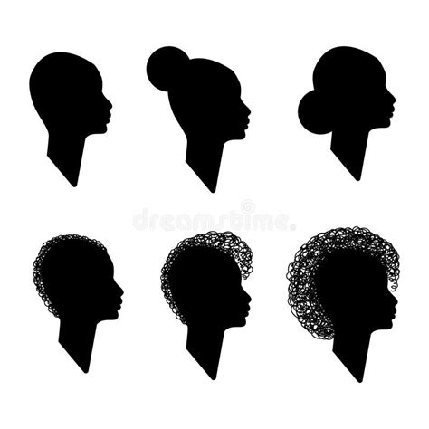 A Set Of Black Silhouettes Of A Girl In Profile Stock Vector