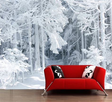 Winter Forest Mural Wallpapers Winter Nature Wall Decals Etsy