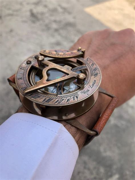 Fantastic Brass Retro Sundial Compass Wrist Watch Leather Etsy