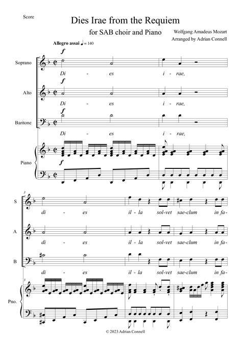 Dies Irae From The Requiem Sheet Music Wolfgang Amadeus Mozart Sab