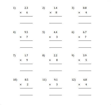 sample multiplying decimals vertical worksheet templates