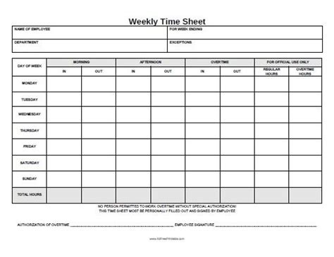 A timesheet tracks the hours employees work over a period of time. Free Printable Weekly Time Sheet | Office STuff ...