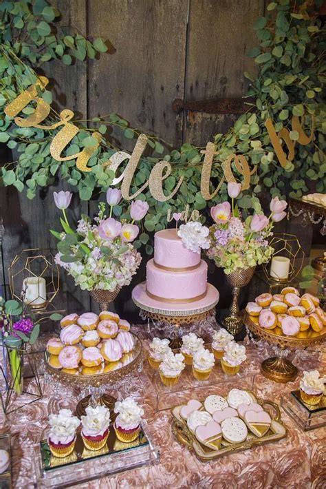 Rustic Elegance Blush Dessert Table Bridalwedding Shower Party Ideas Photo 1 Of 34 Bridal