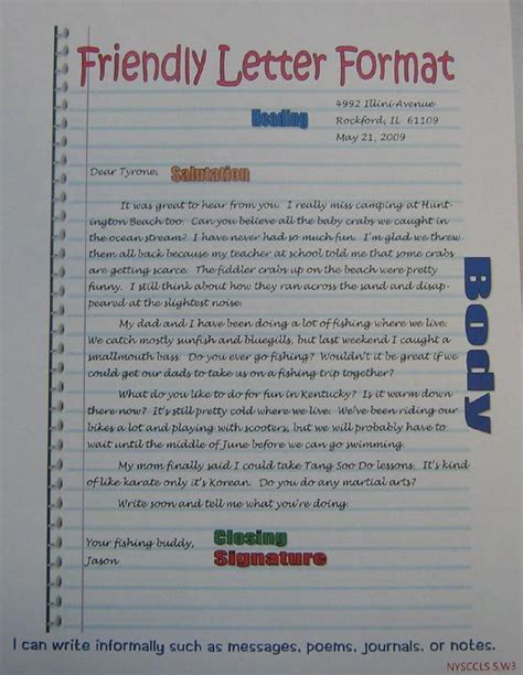 Friendly letter song *freebie* and an award. Friendly Letter Format Anchor | Friendly letter, Writing anchor charts middle school, Letter ...