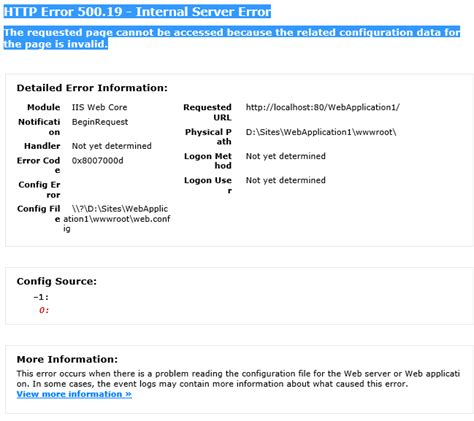 Detailed error information module iis web core notification beginrequest handler not yet determined error code 0x8007052e config error can not log thank you! deployment - IIS Deployed ASP.NET 5 BETA 8 site to IIS ...