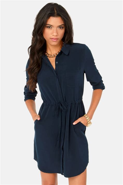 Olive And Oak Dress Navy Blue Dress Shirt Dress 7100