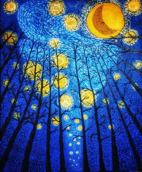 Starry Night Inspired By Van Gogh Her Painted Canvas Paintings Prints