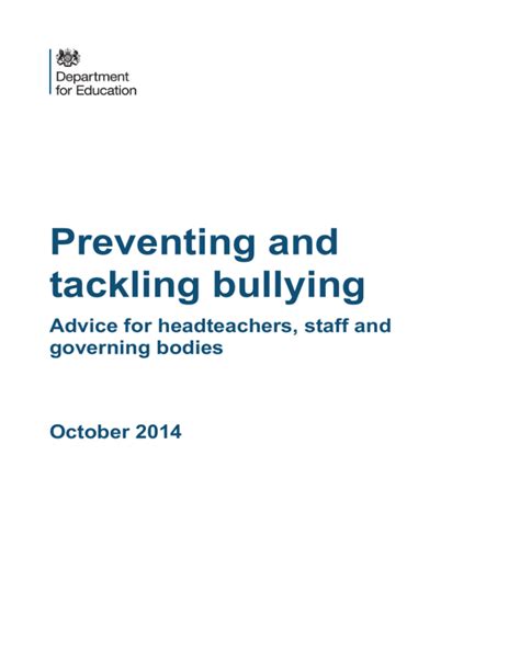 Preventing And Tackling Bullying Advice For Headteachers Staff And Governing Bodies
